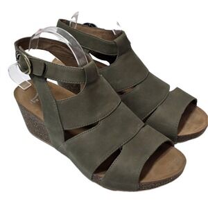 Dansko Sera Milled Nubuck Leather Wedge Sandals Sage Green Sz 42 US 11 Slingback